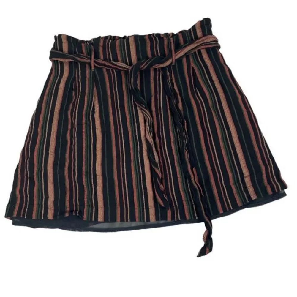 American Eagle stripe paperbag mini skirt with belt size Small